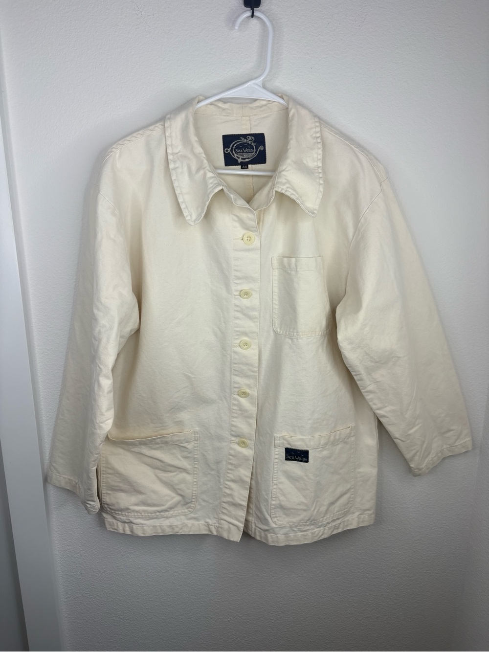 Women’s Cream Cotton Canvas Buttoned Coat with Large Pockets